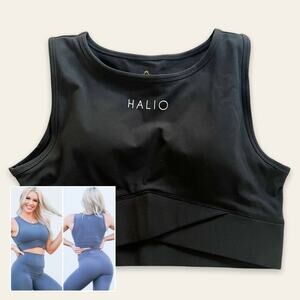 HALIO Black Sleeveless Crop Top Athletic Cross Back Tank Top Workout Gym Size XS
